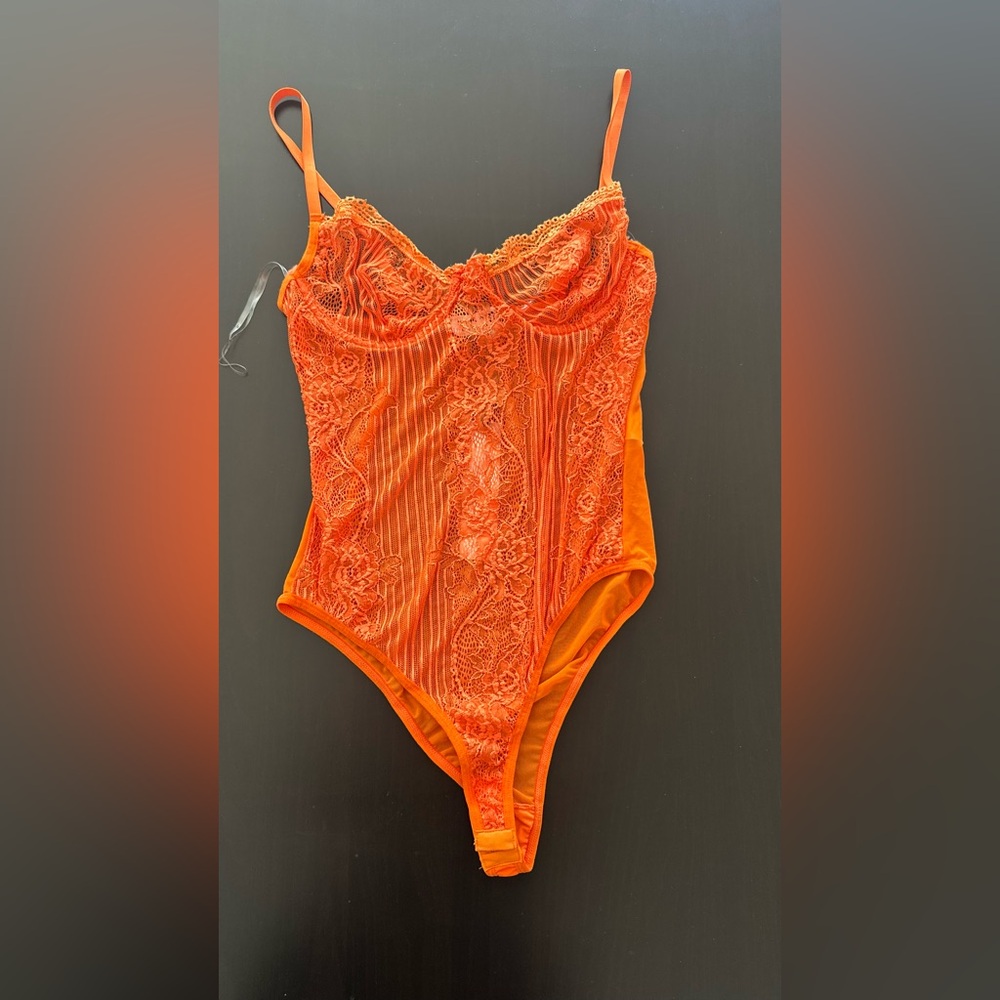 Elegant Orange Lace Bodysuit